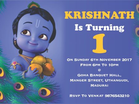 Little Krishna with Apple Theme Invite Cheap