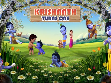 Little Krishna Grass theme backdrop Online Hot Sale